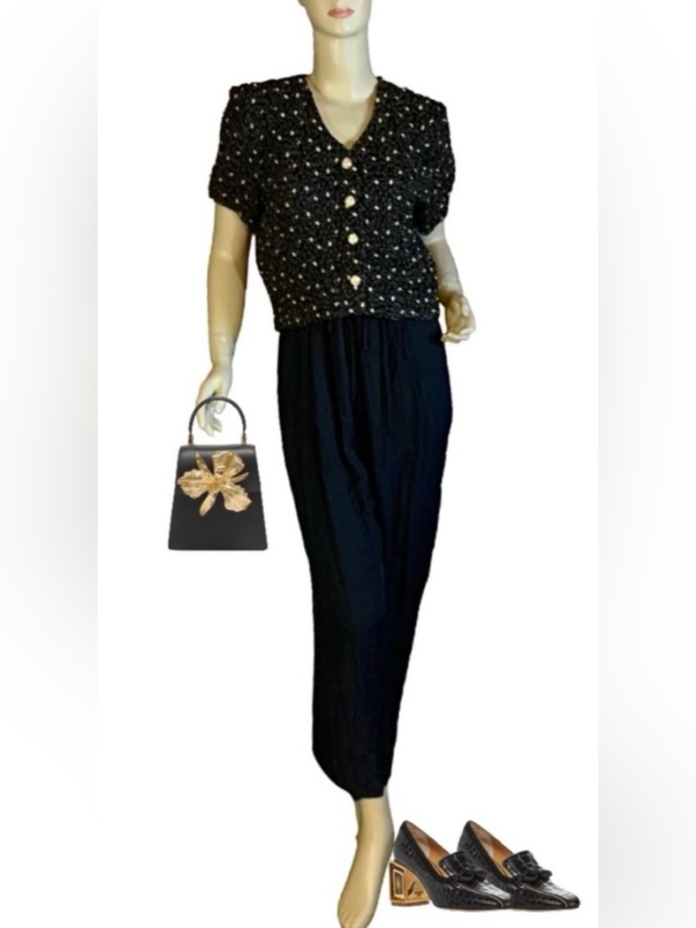 JEFFREY & DARA VINTAGE 1990'S BLACK & GOLD JUMPSUIT (4P)
